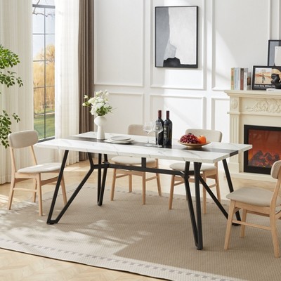 Okak 70.9" Rectangular Dining Table Marble Grain Waterproof Kitchen Table with Adjustable Legs for 8 for Kitchen, Office