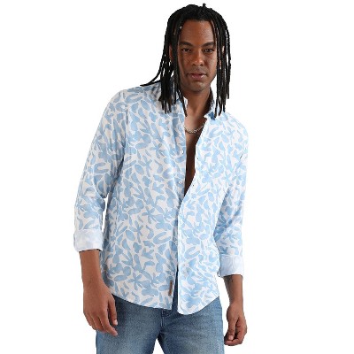 Campus Sutra Men Men's EcoLiva White & Blue Water Strokes Shirt