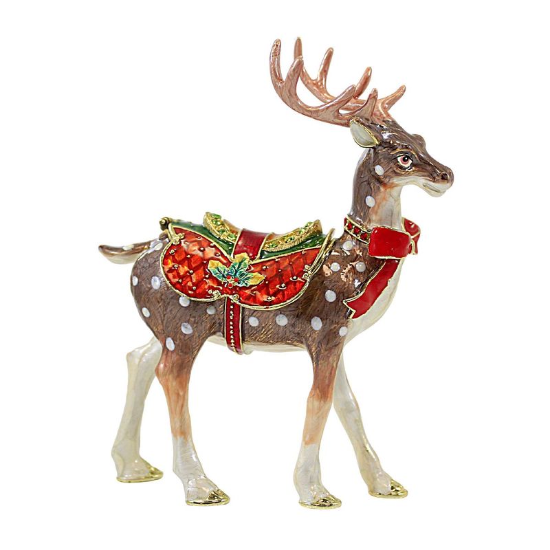 Kubla Craft 5.25 In Reindeer Hinged Box Hinged Saddle Bow Holly Animal Figurines, 1 of 4