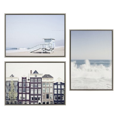Caroline Mint Urban Townhouses Framed Canvas Print, 23x33, Gray