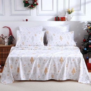 4 Pieces Soft Microfiber Christmas Bedding Sheet Set - 1 of 4