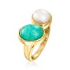 Ross-Simons Amazonite and 8-8.5mm Cultured Pearl Toi Et Moi Ring in 18kt Gold Over Sterling - 3 of 4