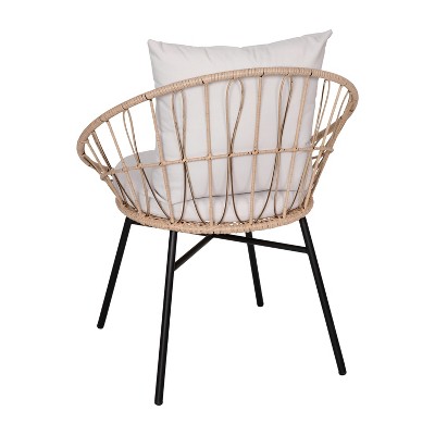 Light Gray and Tan Wicker Papasan Patio Chairs Set