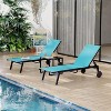 Black Metal Outdoor Lounge Chairs with Weather-Resistance Textilene Fabric, 5 Adjustable Backrest, Wheels, Black Patio Table,Set of 3 - 3 of 4