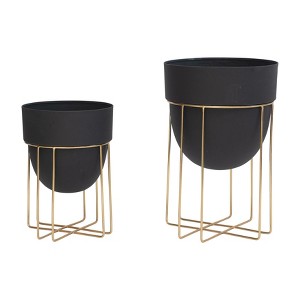 Storied Home Metal Planters with Gold Finish Stands, Set of 2 - 1 of 2