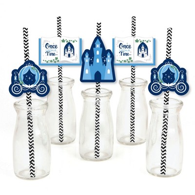 Big Dot of Happiness Fairy Tale Fantasy - Paper Straw Decor - Royal Prince and Princess Party Striped Decorative Straws - Set of 24