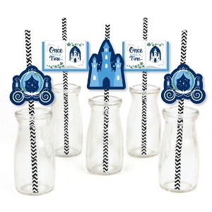 Big Dot of Happiness Fairy Tale Fantasy - Paper Straw Decor - Royal Prince and Princess Party Striped Decorative Straws - Set of 24 - 1 of 4