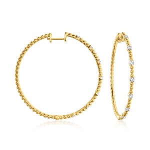 Ross-Simons 0.25 ct. t.w. Diamond Station Beaded Hoop Earrings in 18kt Gold Over Sterling - 1 of 3