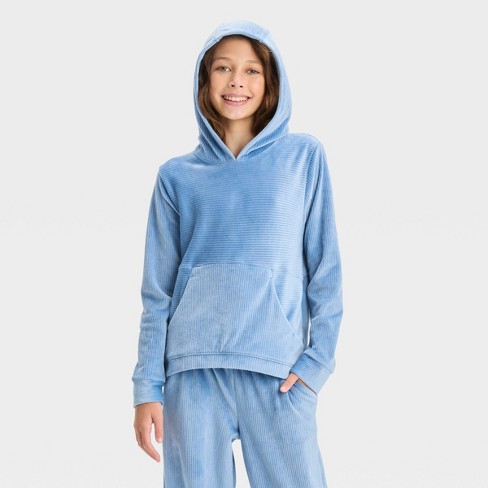 Girls Velour Hoodie All In Motion Blue L