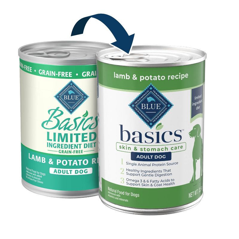 Blue Buffalo Basics Basics Skin &#38; Stomach Care Grain Free Natural Wet Dog Food Lamb &#38; Potato Recipe Adult - 150oz/12ct Pack, 3 of 10