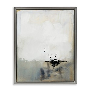 Stupell Industries Neutral Beige Abstract Painting Black Ink Splatter Floating Frame Canvas Art - 1 of 4