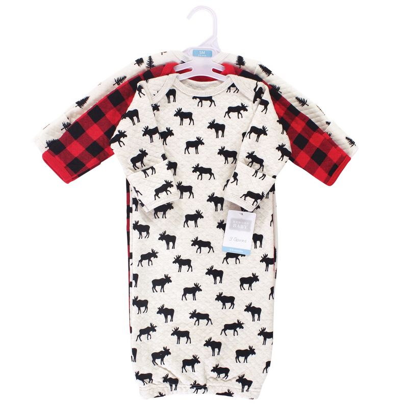 Hudson Baby Infant Boy Quilted Cotton Long-Sleeve Gowns 3pk, Moose, 0-6 Months, 3 of 4