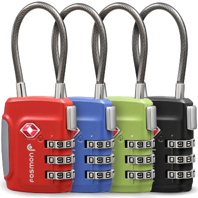 Fosmon 4 Pack TSA Approved Luggage Lock, Multicolor Combination Lock Easy to Set Luggage Cable Lock, Travel TSA Locks For Luggage Suitcase Backpack