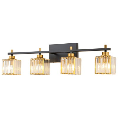 LLHZSY 3/4/5-Lights Modern Dimmable Glam Crystal Black Gold Bathroom Vanity Lights