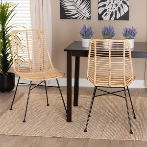 bali & pari Manhattan Modern Bohemian Natural Brown Rattan and Black Metal 2-Piece Dining Chair Set - 1 of 4