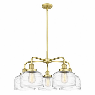 Bell - 5 Light Stem Hung Chandelier In Art Deco Style-14.75 Inches Tall and 26 Inches Wide