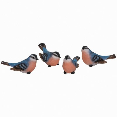 Transpac Medium Resin Blue & Coral Bird Set of 4 Spring Home Decorations