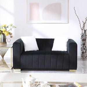 Standard Velvet Channel Chesterfield Loveseat with Plush Multi-Density Foam Cushions, Bench Cushion and Rich Channeled Design - 1 of 4