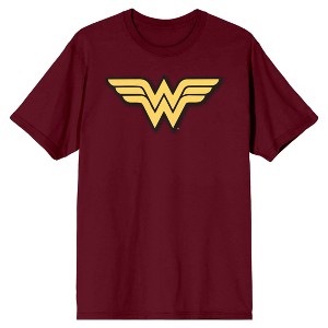 Wonder Woman Yellow Comic Logo Men's Cardinal Red Graphic Tee - 1 of 2