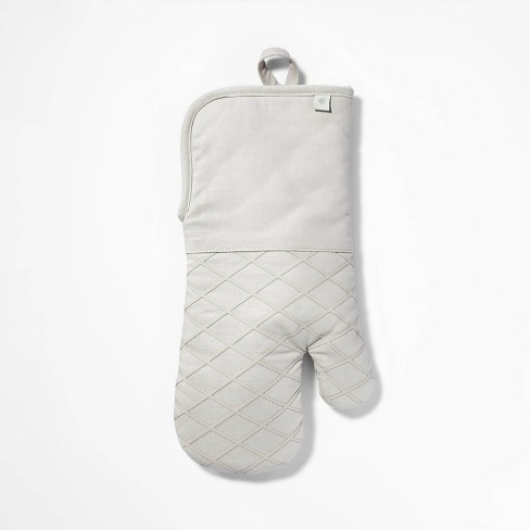 Set of 2 Light Natural Grey/white Striped Linen Oven Mitt Pot