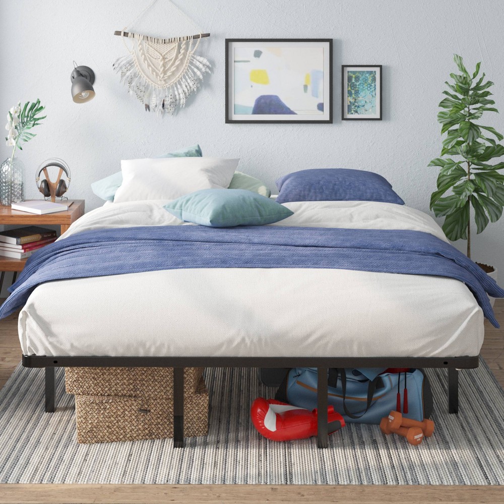 full 14" cynthia my euro smart base/wooden slats mattress foundation black - zinus