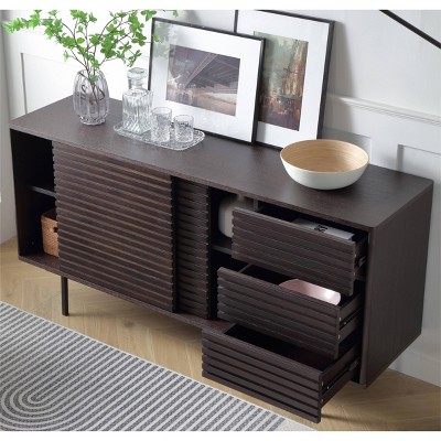 GDFStudio Andy Mid Century 62.4" Wood 2-Door Sideboard Buffet Cabinets with 3-Drawer