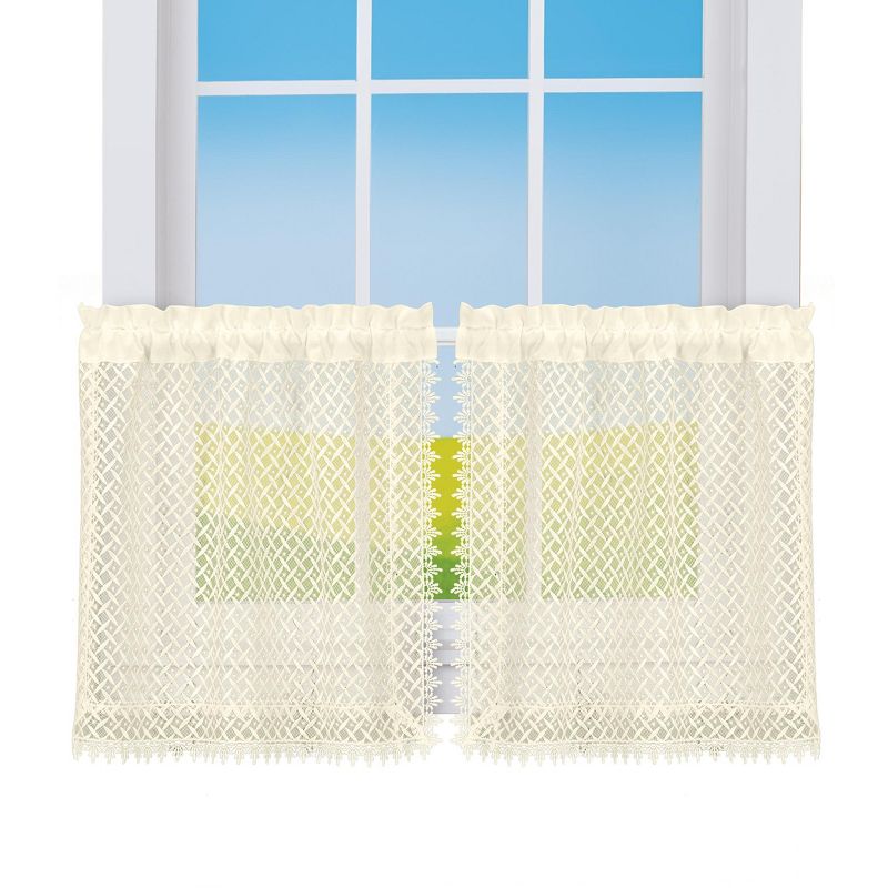 Collections Etc Elegant Detailed Lace Rod Pocket Top Window Curtains, 1 of 6