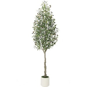 Acekool Faux Olive Tree with Silk Leaves and White Bamboo Texture Planter Pot, Realistic Artificial Tree for Indoor & Outdoor Decor - 1 of 4