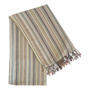 HomeRoots 39" X 71" Beige and Pink Cotton Striped Turkish Towel Throw Blanket with Tassels - 1 of 4