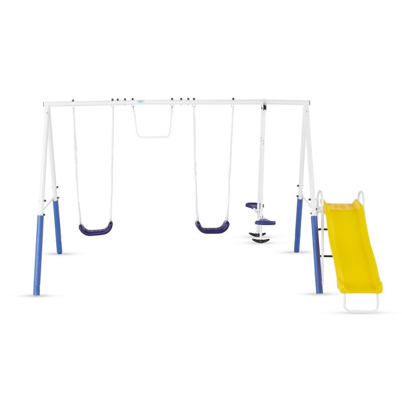 XDP Recreation Blue Ridge Metal A-Frame Kids Swing Set with 6 Child Capacity Outdoor Backyard Home Playground with Slide and 3 Swing Types, Blue, 2 of 7