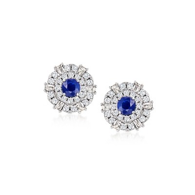Ross-Simons 0.20 ct. t.w. Sapphire and .20 ct. t.w. Diamond Stud Earrings in 14kt White Gold