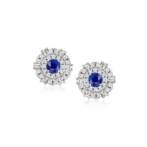 Ross-Simons 0.20 ct. t.w. Sapphire and .20 ct. t.w. Diamond Stud Earrings in 14kt White Gold - 1 of 4