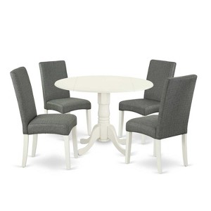 Round Kitchen Table Set 5pc 42" Table w/ Drop Leaves & 4 Parsons Chairs - Linen White Legs - 1 of 4