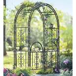 Plow & Hearth - Montebello Decorative Garden Arbor Trellis with Gate & Beautiful Scrollwork Design