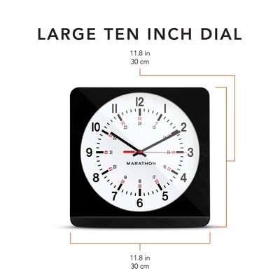 Marathon Black and White Analog Wall Clock with Auto Nightlight
