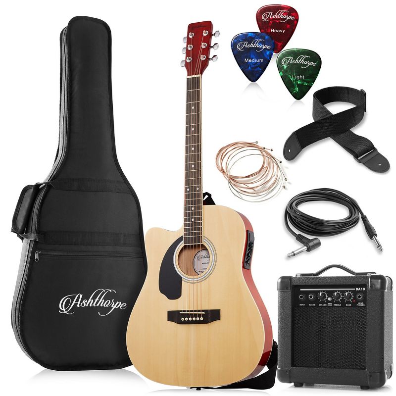 Ashthorpe Left Handed Thinline Cutaway Acoustic Electric Guitar with 10-Watt Amp, Gig Bag, and Accessories, 1 of 8