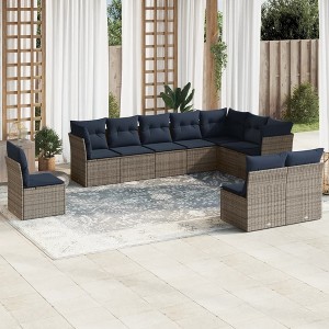 vidaXL 10 Piece Patio Sofa Set with Cushions - Beige and Gray Without Table - 1 of 4