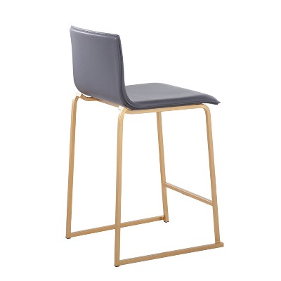 Elegance Gold Metal & Grey Faux Leather Counter Stools - Set of 2