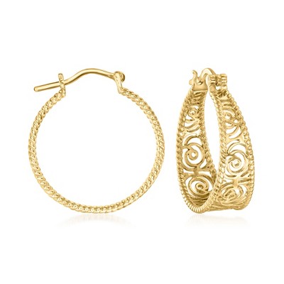 Ross-Simons 18kt Gold Over Sterling Rose Cutout Hoop Earrings