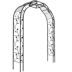Gulches Black Metal Garden Arch with Planter Stands and Holders, 74.4" x 98.4" Tall Arbor Trellis - 1 of 4