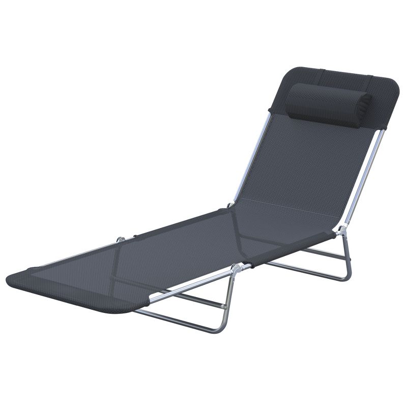 Outsunny Portable Sun Lounger, Lightweight Folding Chaise Lounge Chair w/ Adjustable Backrest & Pillow for Beach, Poolside and Patio, 5 of 9