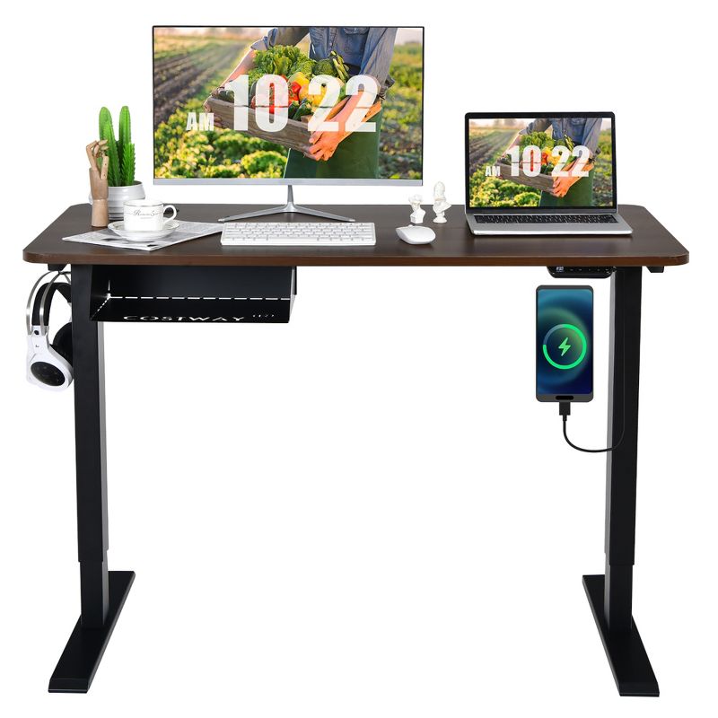 Costway 48''  Electric Standing Desk Height Adjustable w/ Control Panel & USB Port Rustic\Walnut, 1 of 11