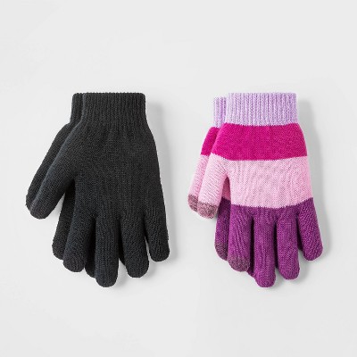 Girls' 2pk Colorblock Striped Gloves - Cat & Jack™