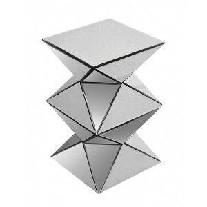 Royal Hampton Inch Modern End Table, Square Mirror Top, Silver Geometric Pedestal Base - 1 of 4
