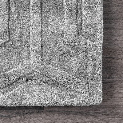 Handwoven Gray Geometric Wool Area Rug, 5' x 8', Stain-resistant