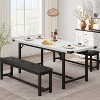 3-Piece Extendable Dining Table Set for 4-6, Marble White Table with 2 Upholstered Benches, Space-Saving Kitchen & Dining Room Set - 2 of 4