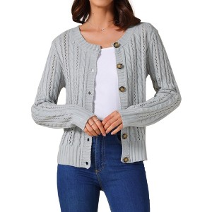 INSPIRE CHIC Women's Open Front Button Down Cable Knit Long Sleeve Fall Cardigan Sweaters Grey X-Large - 1 of 4