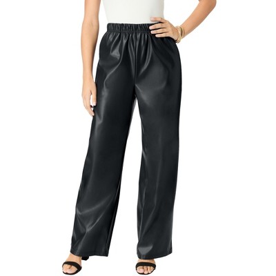 Roaman's Women's Plus Size Wide-Leg Faux Leather Pant