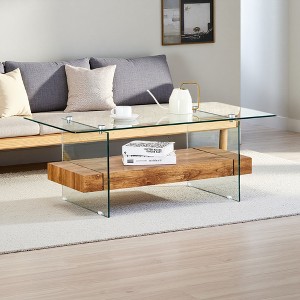 43.3" Two-Tier Floating Coffee Table with Glass Legs - 1 of 4