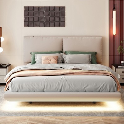 Whisen Morden Design Upholstered Platform Bed with Sensor Light, USB Port and 2 Large Backrests